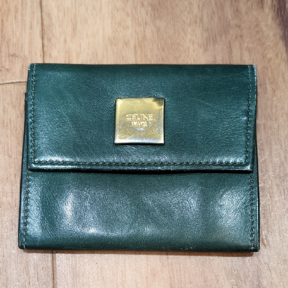 Celine GUC Vintage Hunter Green Leather Coin Pouch Purse